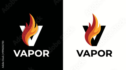 This dual-colored flame logo creatively integrates a letter 'V', representing passion and energy, perfect for a brand focused on vapor products and lifestyle.
