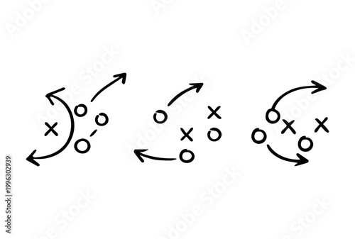 Schilderij op canvas Sports tactics playbook doodle with arrows and X O strategy diagram