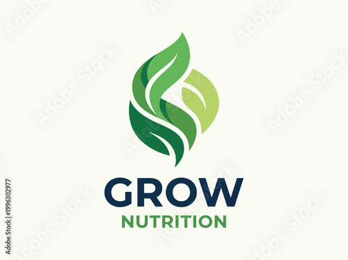 Foto This logo features a modern leaf design symbolizing growth and health, making it a perfect representation for nutrition brands focused on natural and organic products
