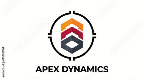 This logo design for Apex Dynamics features bold geometric shapes arranged within a target outline, representing precision, strength, and a focused approach.