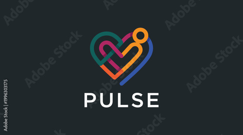 This image features a colorful heart shape logo with a human figure, symbolizing health, love, and connection. It represents the pulse of human emotions and vitality.