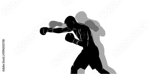 Boxer Shadow Boxing Training Silhouette Vector - Gym Workout Icon