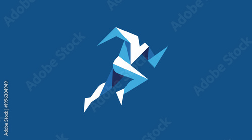 Free Download An abstract representation of a runner in dynamic motion, using geometric shapes and bold colors to convey energy and determination, perfect for sports and fitness themes. - GFXLoad