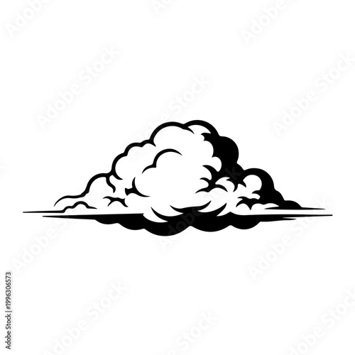Graphic illustration of stylized cumulus cloud isolated on white background flat design.