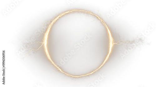 Φωτογραφία Golden circle with lightning effect on a transparent background showing an energ