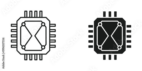 Comparison of empty and filled integrated circuit package diagrams in black and white