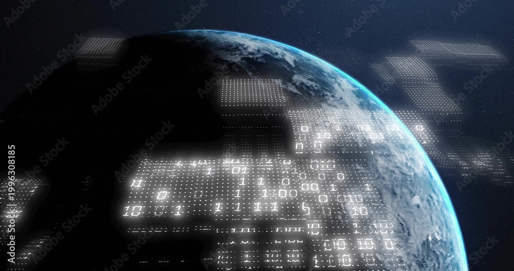 Fototapeta premium Displaying planet Earth showing sunlit limb and cloud systems from space, with binary panels