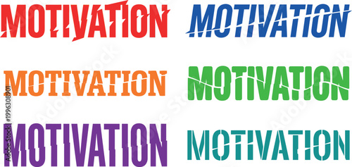Colorful motivation words in different fonts and colors on white background