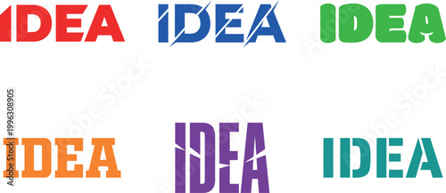 Colorful IDEA text logos with lightning bolt symbol in various colors