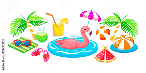 Summer beach and pool party elements collection, vector