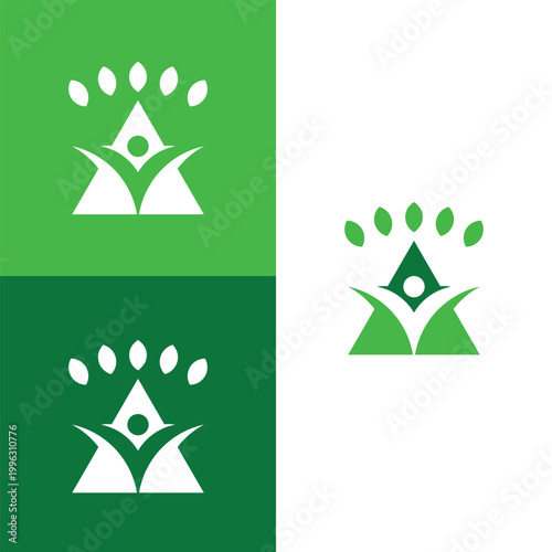 Geometric Human Growth Triangle and Green Leaf Logo