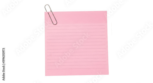 Pink sticky note with a pushpin on the top left corner