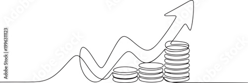 continuous line drawing Investment Growth Concept with Rising Arrow. one line art icon drawing vector
