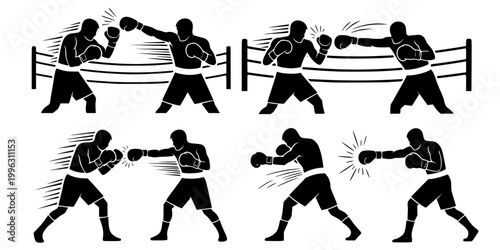 Boxers Trading Punches in Fight Silhouette Vector - Action Combat