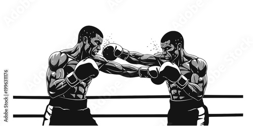 Boxers Trading Punches in Fight Silhouette Vector - Action Combat