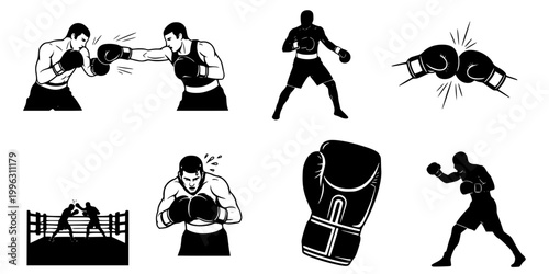 Boxers Trading Punches in Fight Silhouette Vector - Action Combat
