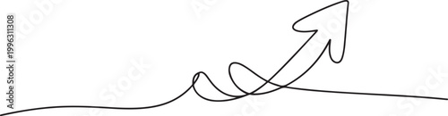 Continuous Line Pen Drawing Upward Arrow Business Growth Concept. one line art icon drawing vector