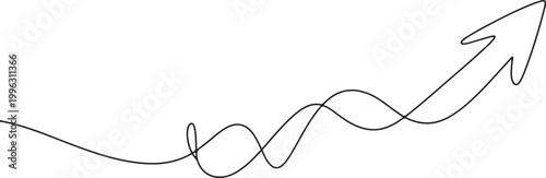 Continuous Line Pen Drawing Upward Arrow Business Growth Concept. one line art icon drawing vector
