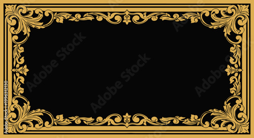 Elegant ornate frame with floral elements on black background for design use