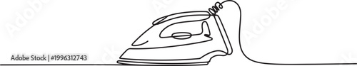 Continuous one line drawing of classic electric iron icon in silhouette on a white background. one line art icon drawing vector