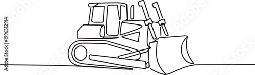 Continuous one line drawing of Bulldozer Construction Heavy Equipment. one line art icon drawing vector