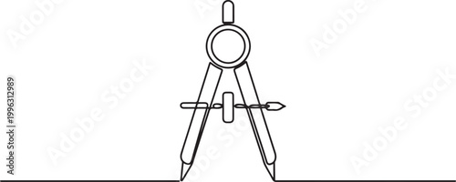 Single continuous line drawing of spring bow compass for drawing circle. Back to school minimalist style. one line art icon drawing vector