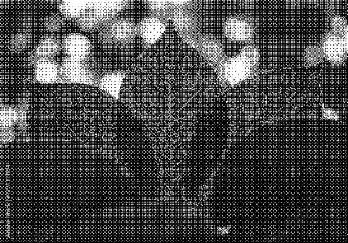 Abstract leaves digital glitch art background with pixelated noise texture dither