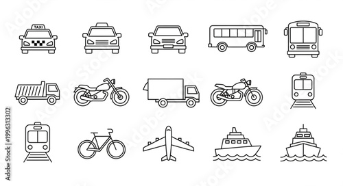 Various Vehicles Icon Set Collection.