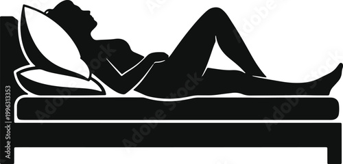 Woman sleeping on bed silhouette on transparent background.