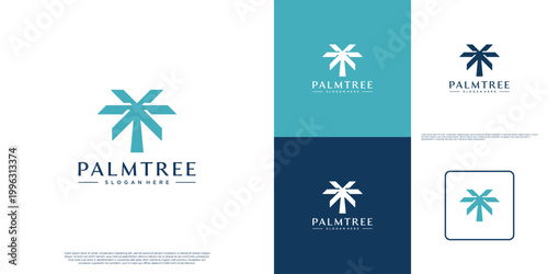 Nature logo featuring a palm tree, modern and minimalist style, vector graphic template.