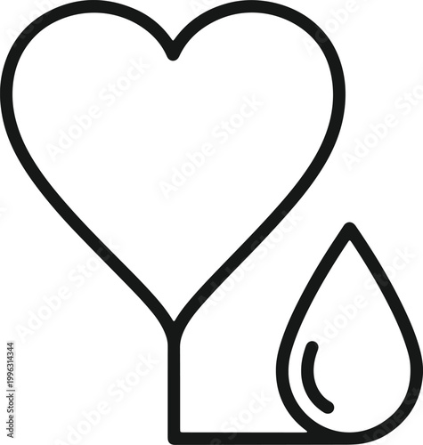 Heart outline with teardrop icon symbol of love loss and grief on transparent background.