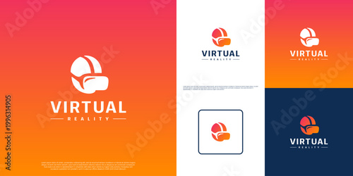 Silhouette logo of a head and virtual reality goggles, a symbol of modern technology, vector design template.