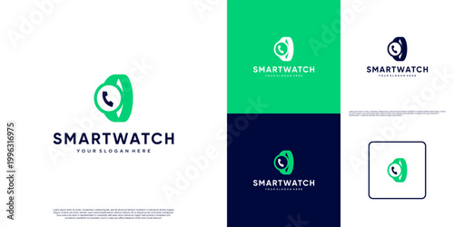 smart watch logo, health investment, monitoring, lifestyle, graphic design template.
