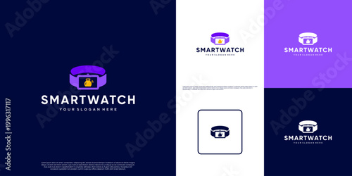 sports logo with smart watch concept, monitoring, activity, graphic vector template.