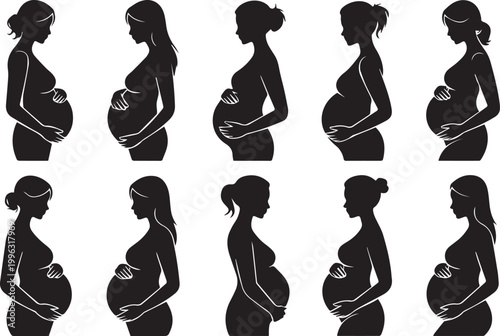 A collection of pregnant women in various poses and stages of pregnancy