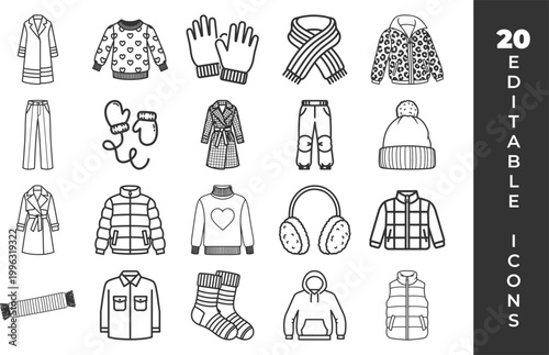 Collection of hand drawn winter clothing and accessories icons with clothing accessories earmuffs collection illustration seasonal outerwear ensemble