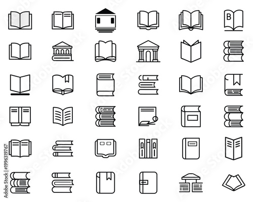 Book icons, library symbols, education graphics, reading illustrations, 40 book clip art