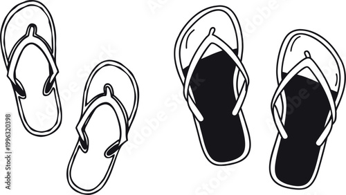 Flip Flop Vector Illustration – Beach Sandals Black and White Icon Set