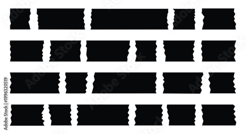 Bilde på lerret Set of black jagged tape strips and abstract geometric banners on white backgrou