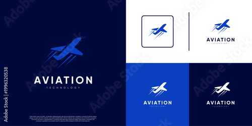 Airplane wing logo, with turbulent symbol, vector design illustration.
