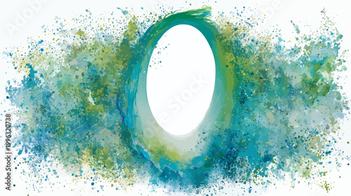 Artistic abstract illustration featuring a vibrant, watercolor style explosion of color centered around an oval
