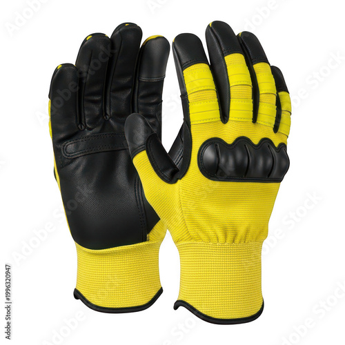 Yellow and black heavy-duty work gloves with rubber coating