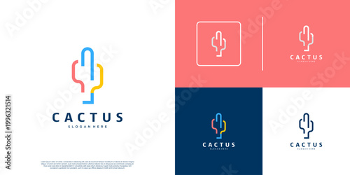 Modern abstract logo of cactus shape, symbol of developing technology, growth, vector design illustration.