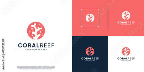 underwater nature conservation logo, with negative space coral reef concept, minimalist style, graphic design illustration.