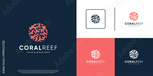 Minimalist circular coral reef logo, marine ecosystem, environmental damage legislation, vector design inspiration.