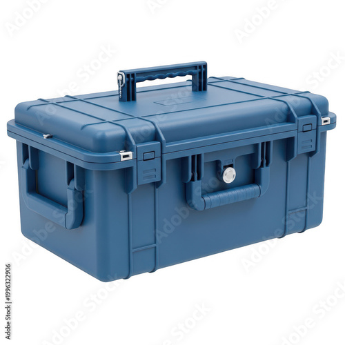 Durable blue plastic storage case with secure latches
