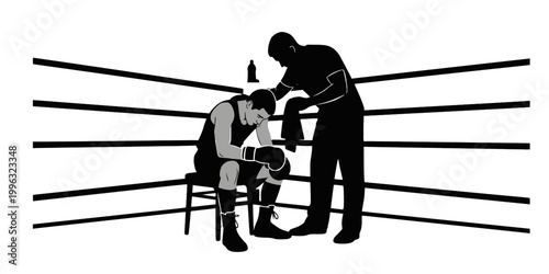 Boxer Resting in Corner Between Rounds Silhouette Vector