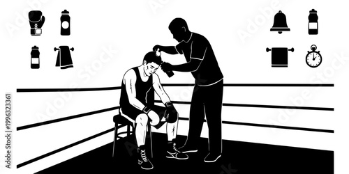 Boxer Resting in Corner Between Rounds Silhouette Vector