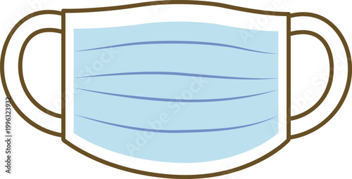 A blue surgical face mask with ear loops on a white background