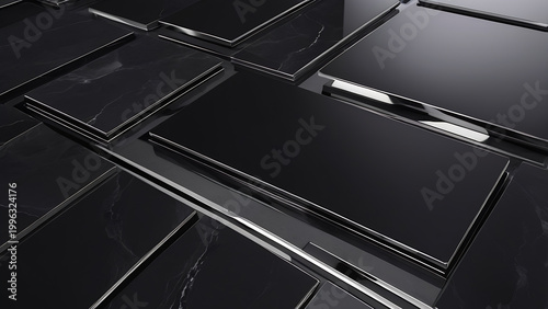 Staggered Rhythmic Layout Of Heavy Ultra Dark Obsidian Slabs